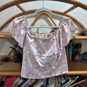 Kortni Jeane Pink Puff Sleeve Crop Swim Top